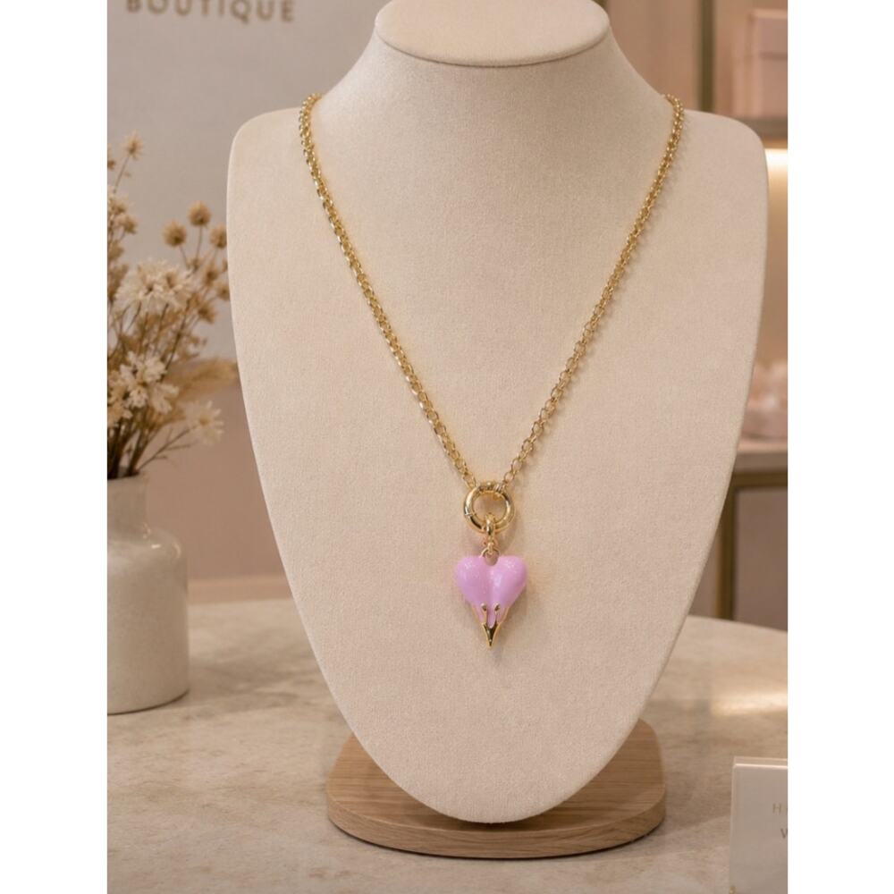Stainless Steel Pink Enamel Dipped Heart New - Picture 3 of 3